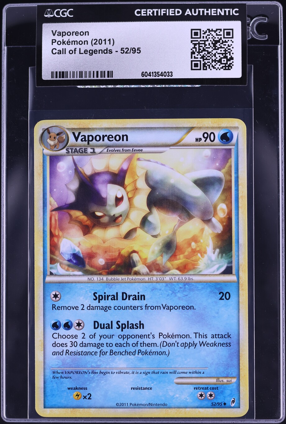 2011 Pokemon Call Of Legends Vaporeon #52 CGC AUTH