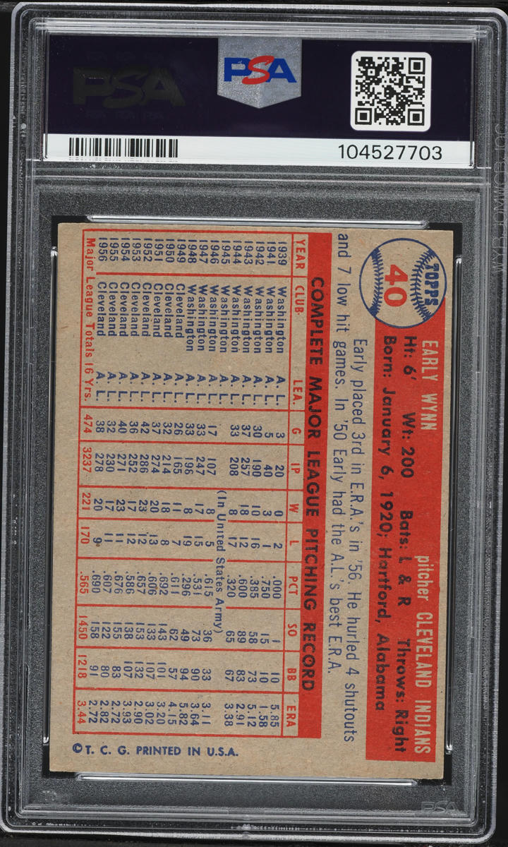 1957 Topps Early Wynn #40 PSA 6 EXMT