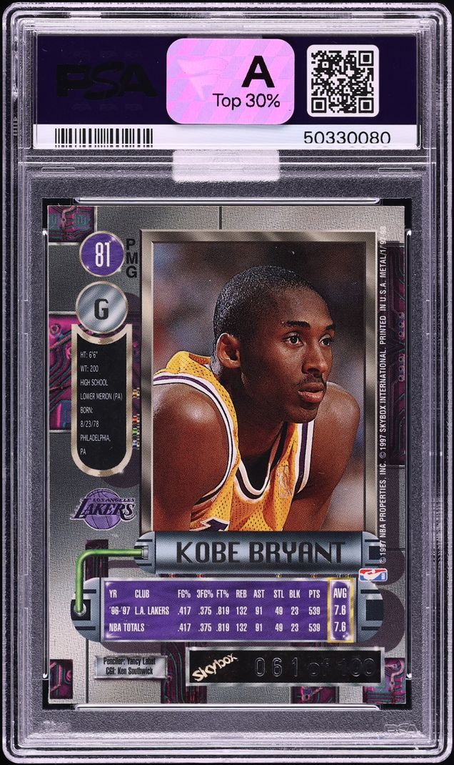 1997 Metal Universe Precious Metal Gems PMG Red Kobe Bryant /100 #81 MBA PSA 4 VGEX - Photo 2
