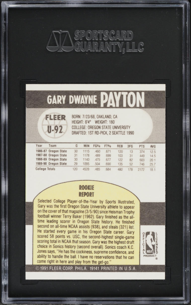 1990 Fleer Update Gary Payton ROOKIE #U-92 SGC 9.5 MINT+