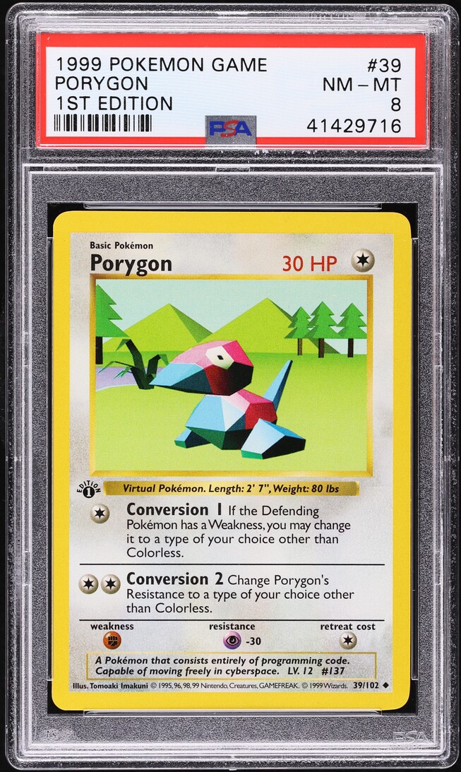 1999 Pokemon Base Set Shadowless 1st Edition Porygon #39 PSA 8 NM-MT