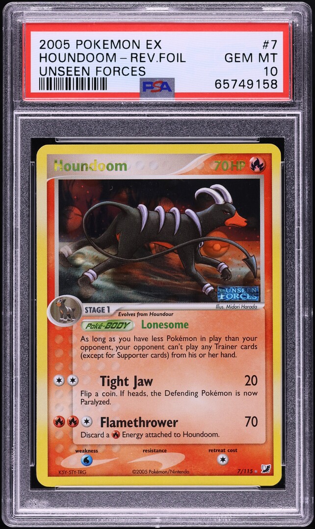 2005 Pokemon EX Unseen Forces Reverse Holo Houndoom #7 PSA 10 GEM MINT