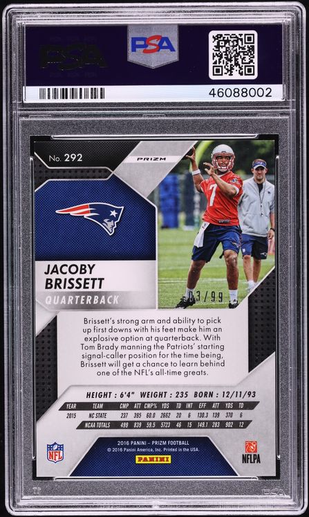 2016 Panini Prizm Purple Scope Jacoby Brissett ROOKIE /99 #292 PSA 9 MINT