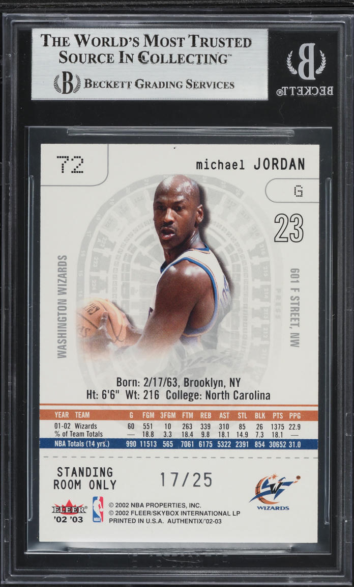 2002 Fleer Authentix Standing Room Only Michael Jordan /25 #72 BGS 9 MINT