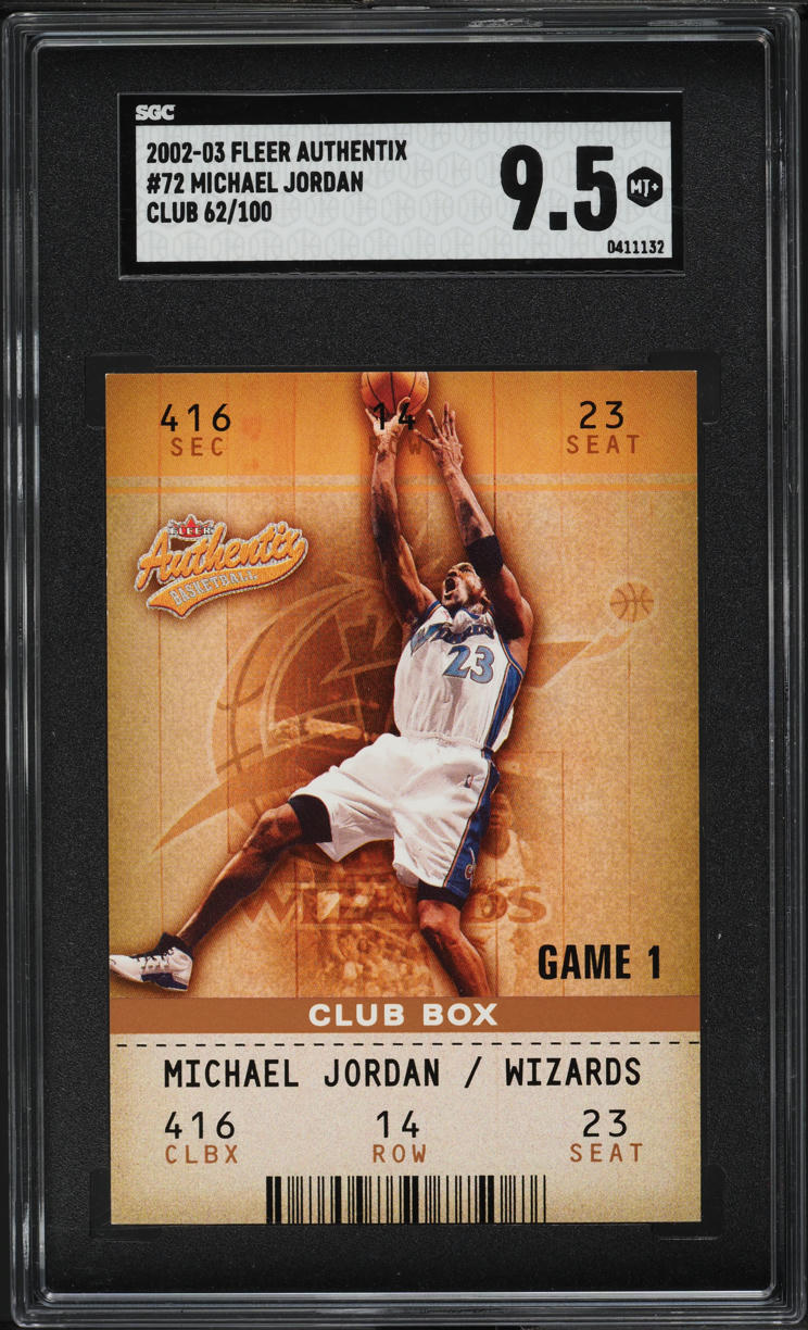 2002 Fleer Authentix Club Box Michael Jordan /100 #72 SGC 9.5 MINT+