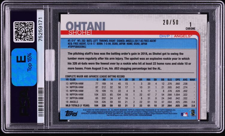 2019 Topps Chrome Variation Gold Refractor Shohei Ohtani w/ Ichiro /50 #1 MBA PSA 10 GEM MINT