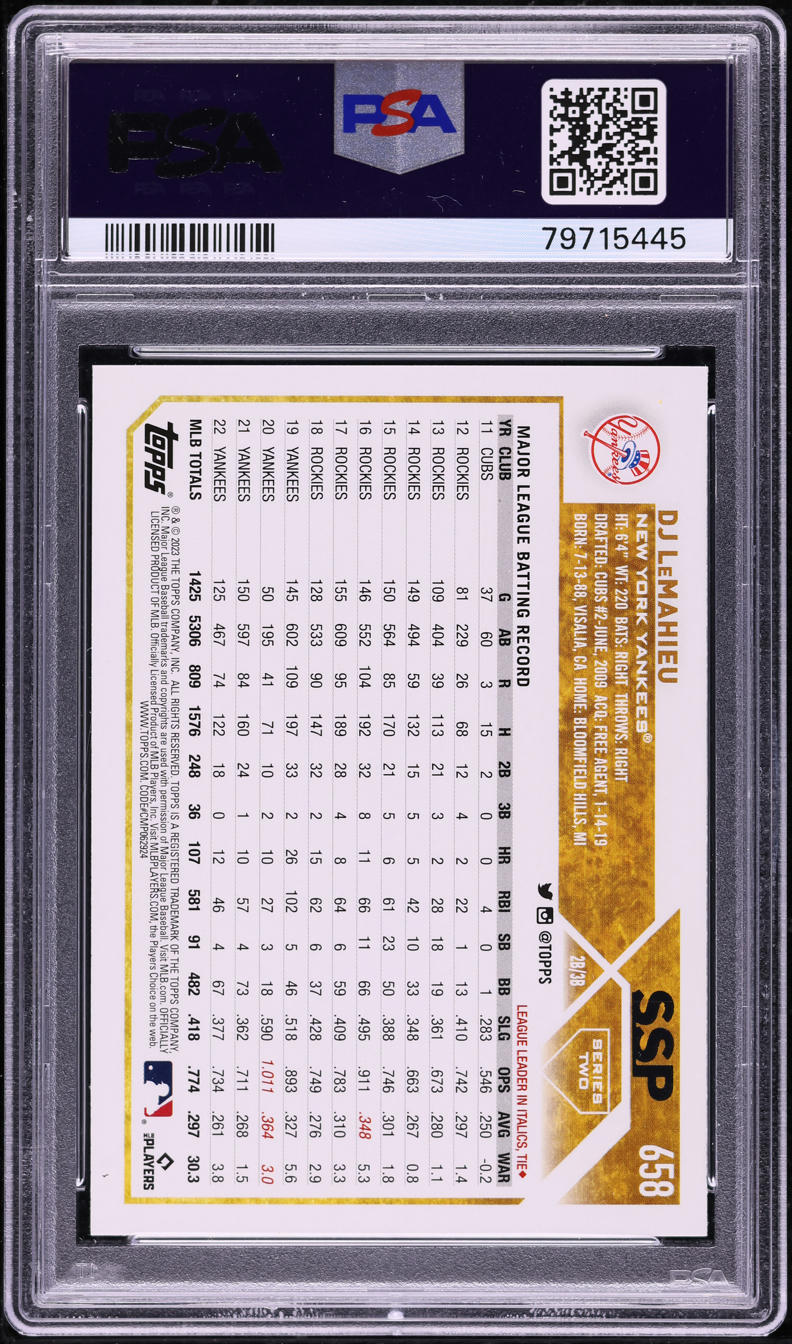 2023 Topps D.J. LeMahieu SSP #658 PSA 10 GEM MINT
