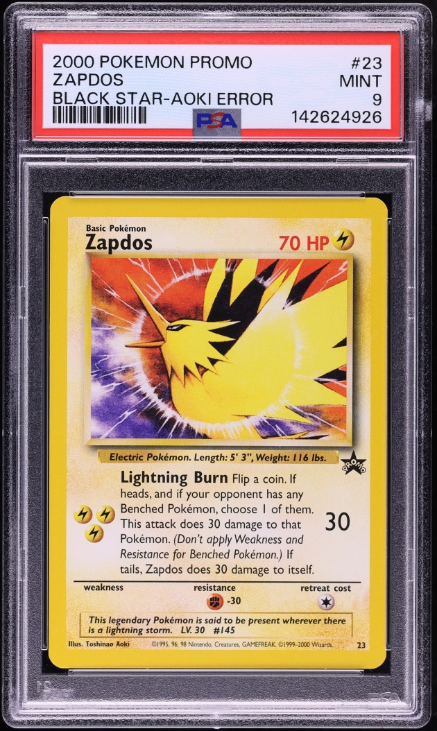 2000 Pokemon Black Star Promo Aoki Error Zapdos #23 PSA 9 MINT