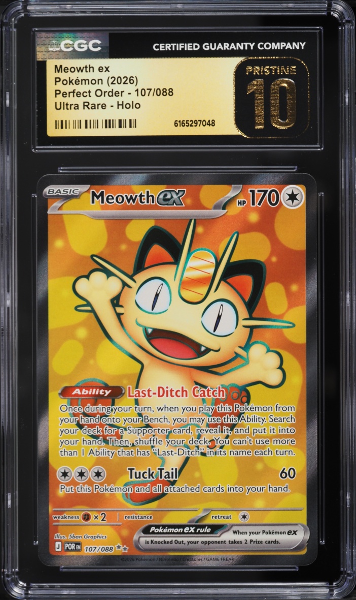 2026 Pokemon Mega Evolution Perfect Order Full Art Meowth ex #107 CGC 10 PRISTINE