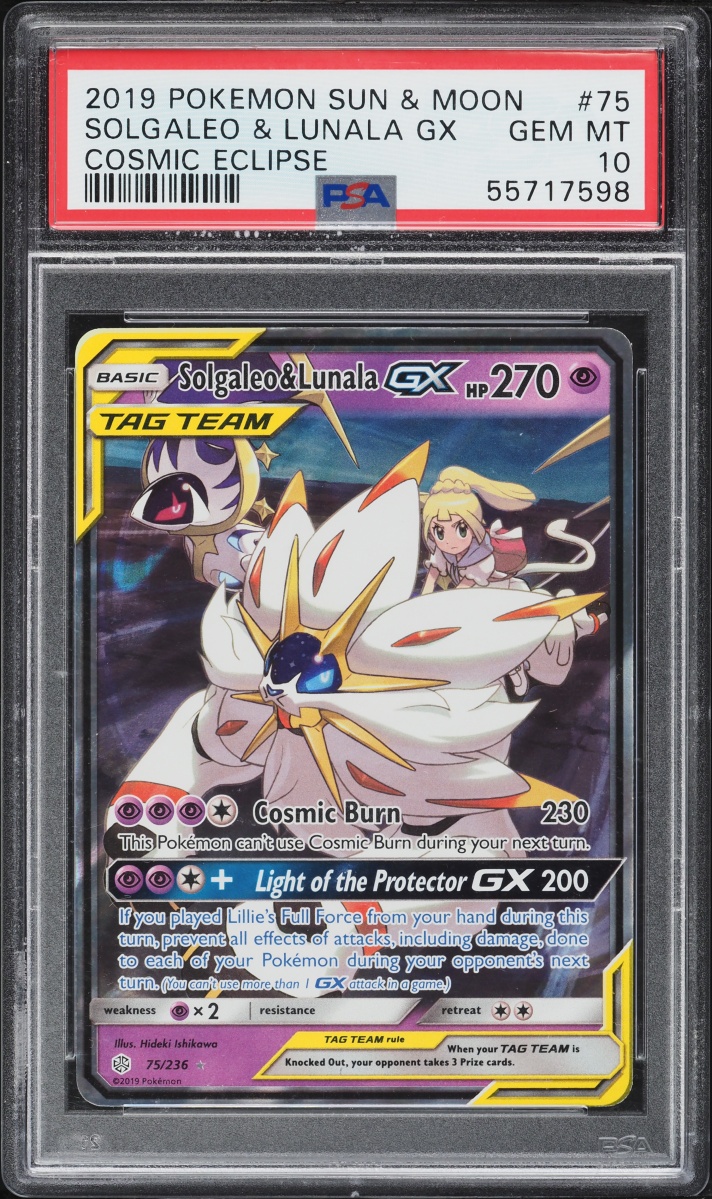 2019 Pokemon Sun & Moon Cosmic Eclipse Holo Solgaleo & Lunala GX #75 PSA 10 GEM MINT