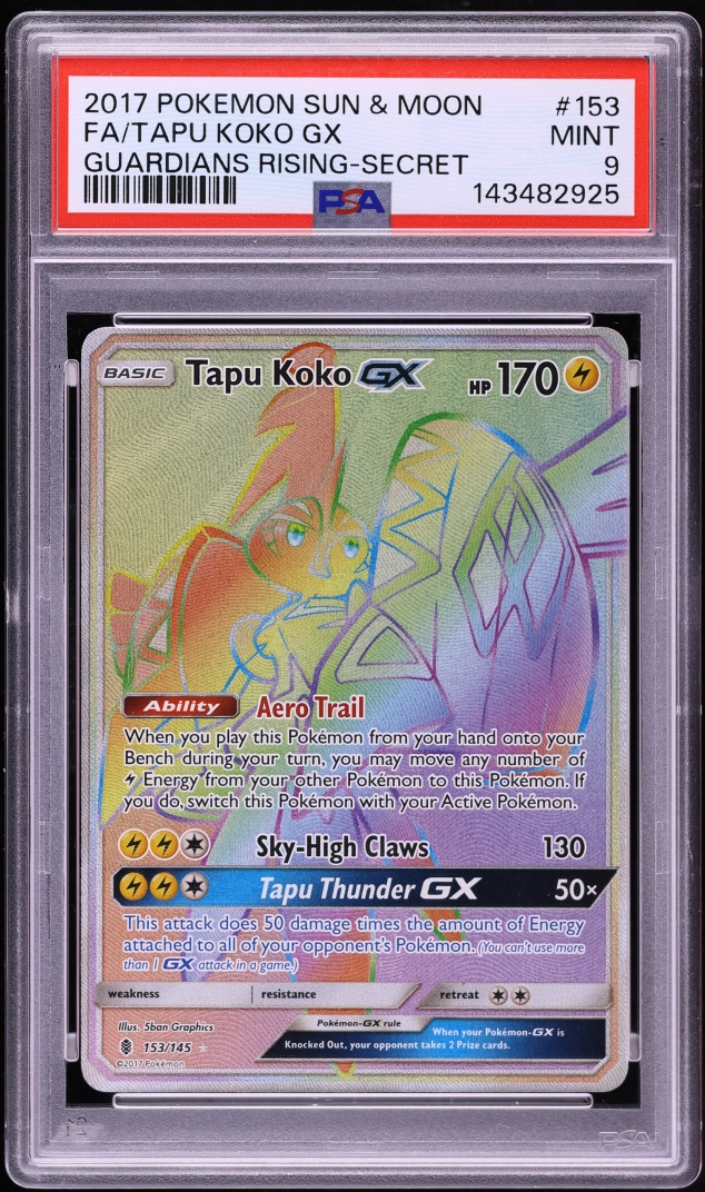 2017 Pokemon Sun & Moon Guardians Rising Rainbow Rare Tapu Koko GX #153 PSA 9 MINT