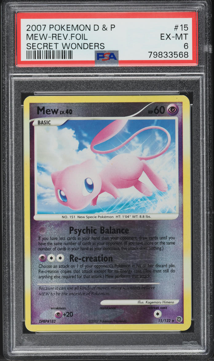 2007 Pokemon Diamond & Pearl Secret Wonders Reverse Foil Mew #15 PSA 6 EXMT