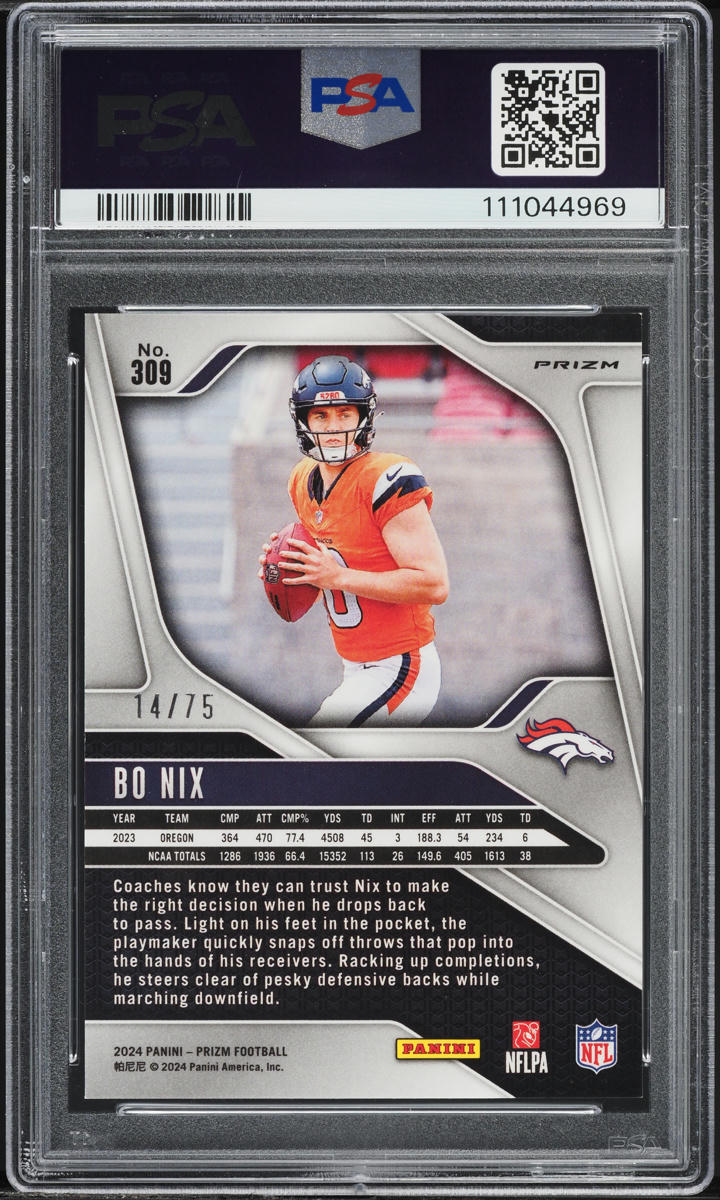 2024 Panini Prizm Green Scope Bo Nix ROOKIE /75 #309 PSA 9 MINT