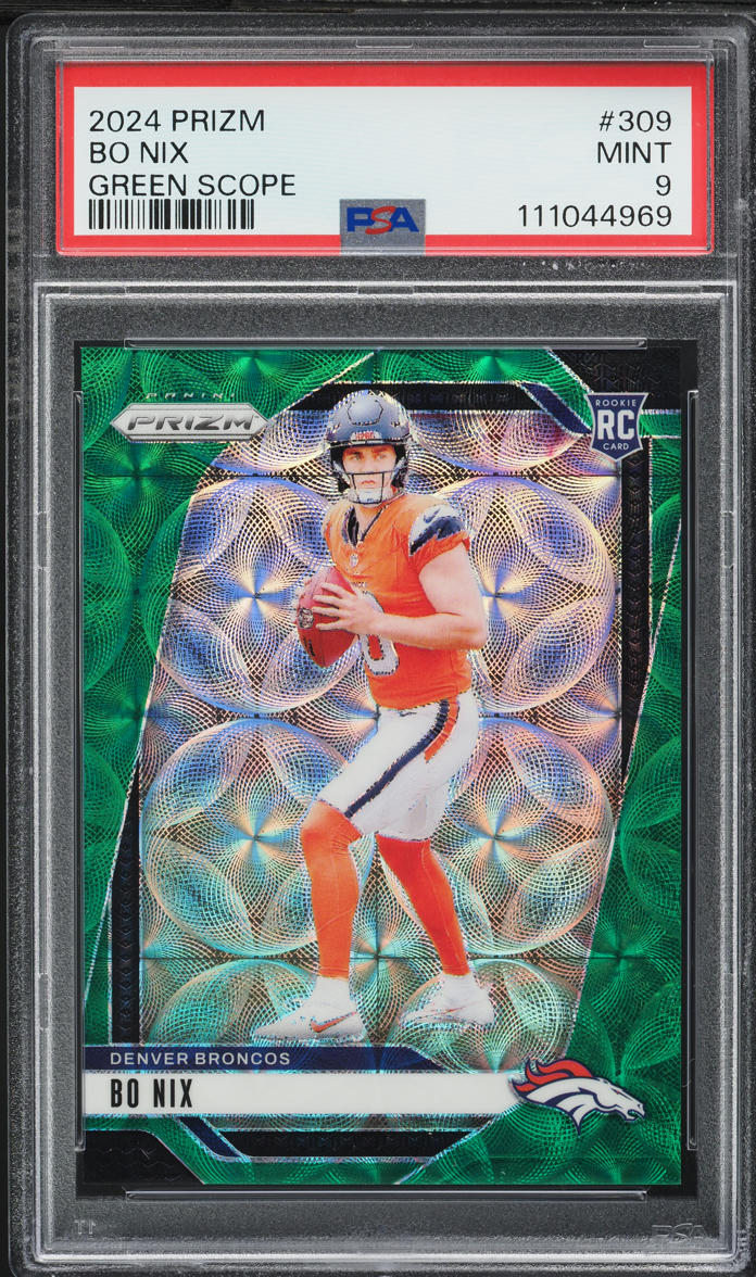 2024 Panini Prizm Green Scope Bo Nix ROOKIE /75 #309 PSA 9 MINT