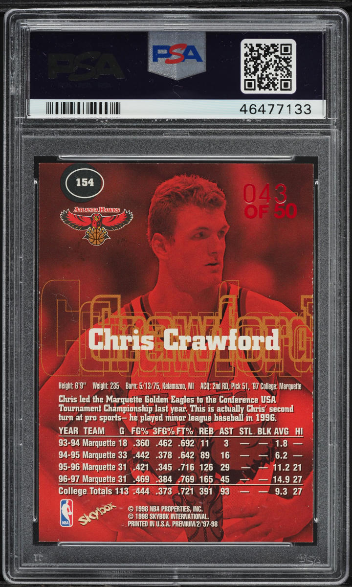 1997 Skybox Premium Star Rubies Chris Crawford ROOKIE /50 #154 PSA 5 EX