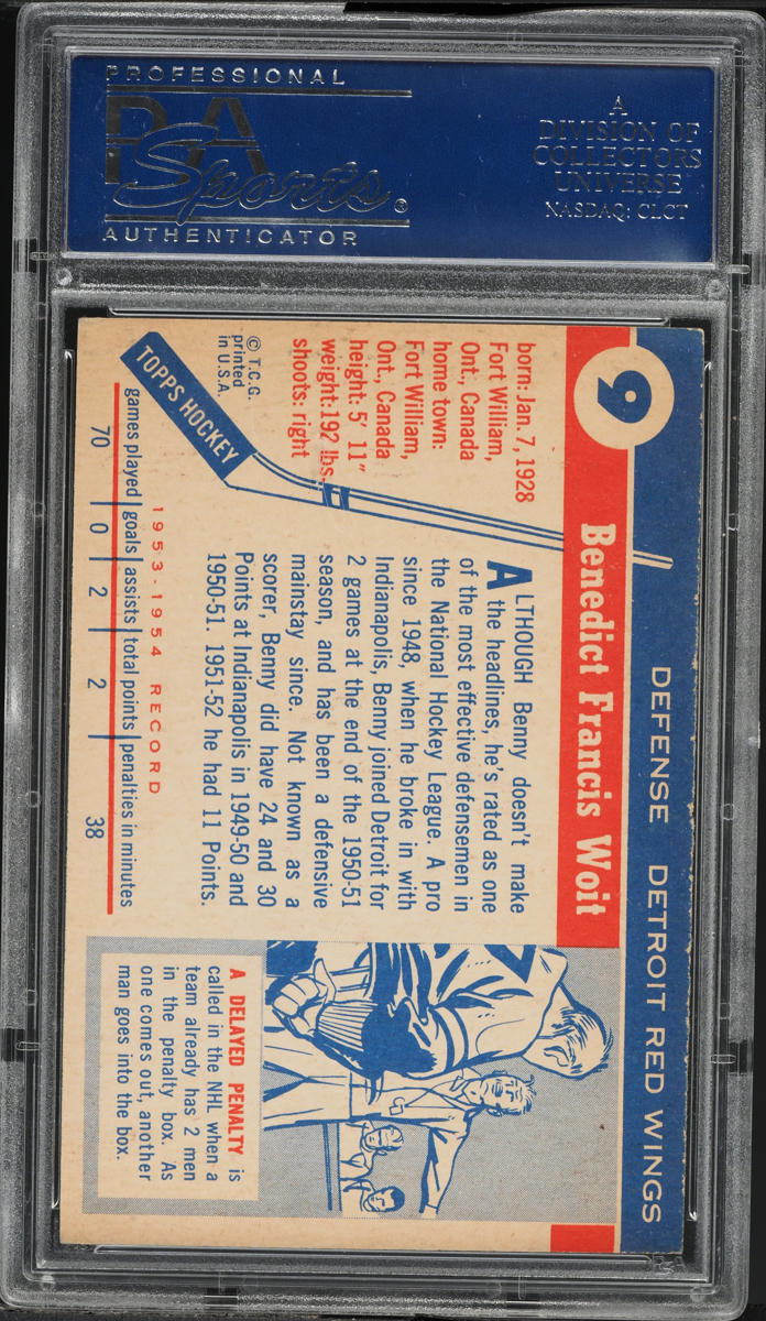 1954 Topps Hockey Benny Woit #9 PSA 6 EXMT