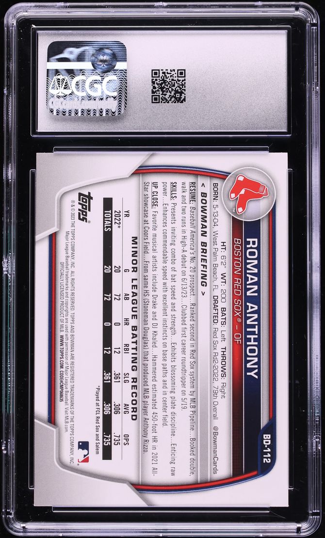 2023 Bowman Draft Roman Anthony PROSPECT #BD-112 CGC 10 GEM MINT
