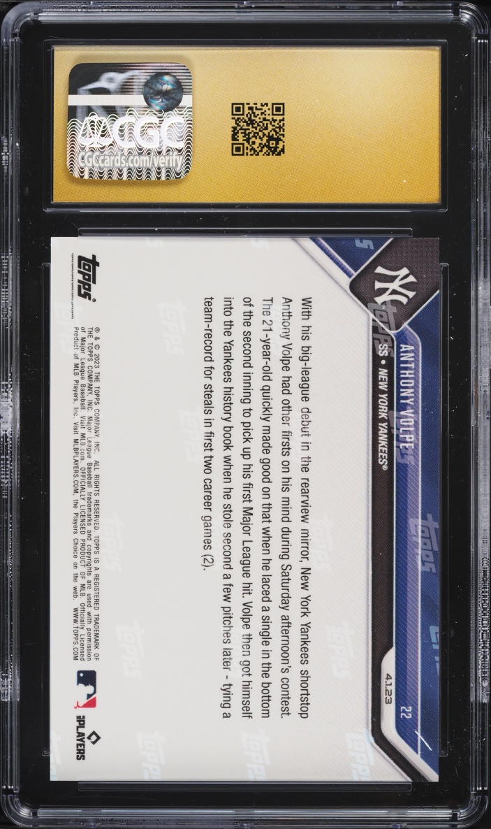 2023 Topps Now Anthony Volpe ROOKIE #22 CGC 10 PRISTINE