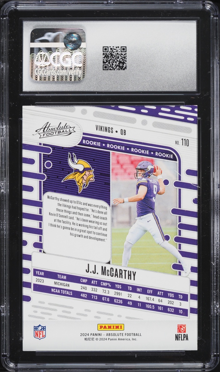 2024 Absolute Football J.J. McCarthy ROOKIE #110 CGC 10 GEM MINT