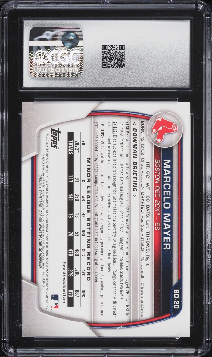 2023 Bowman Draft Marcelo Mayer PROSPECT #BD-20 CGC 9 MINT