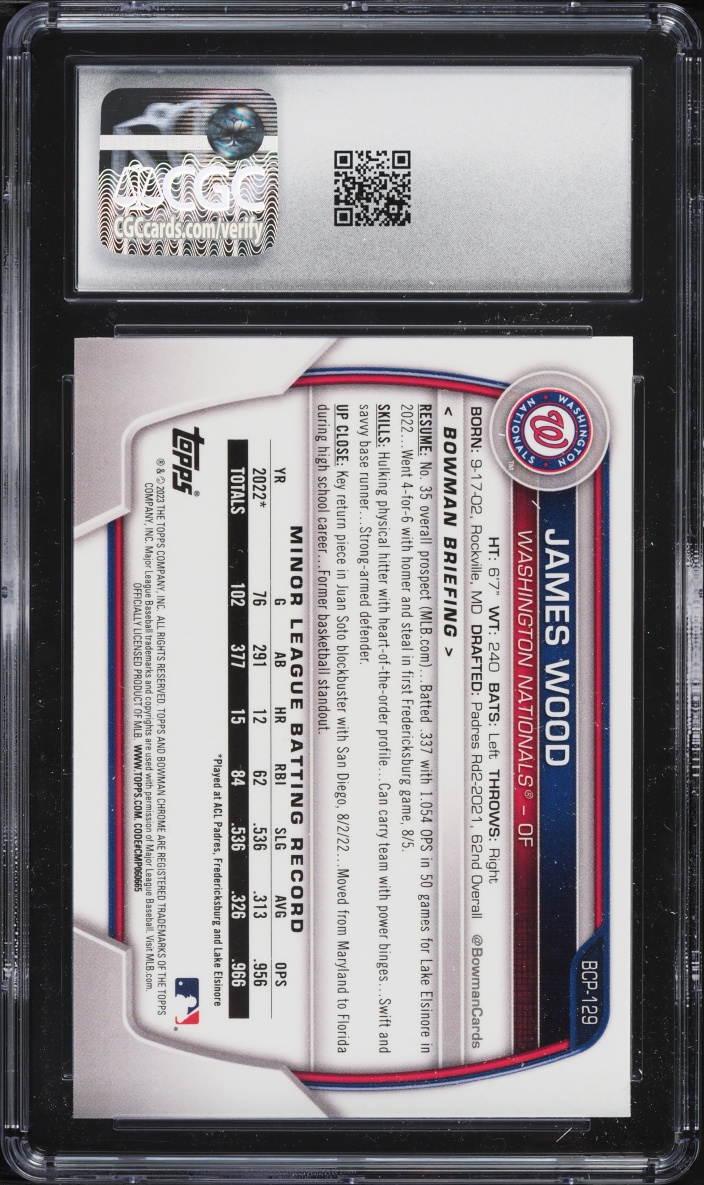 2023 Bowman Chrome James Wood PROSPECT #BCP-129 CGC 9 MINT