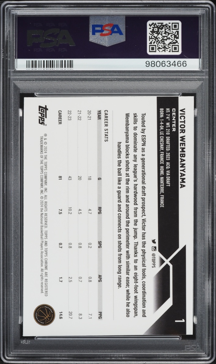 2023 Topps Chrome Victor Wembanyama ROOKIE #1 PSA 7 NRMT
