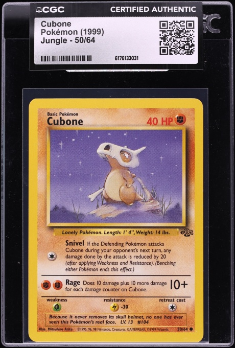 1999 Pokemon Jungle Cubone #50 CGC AUTH