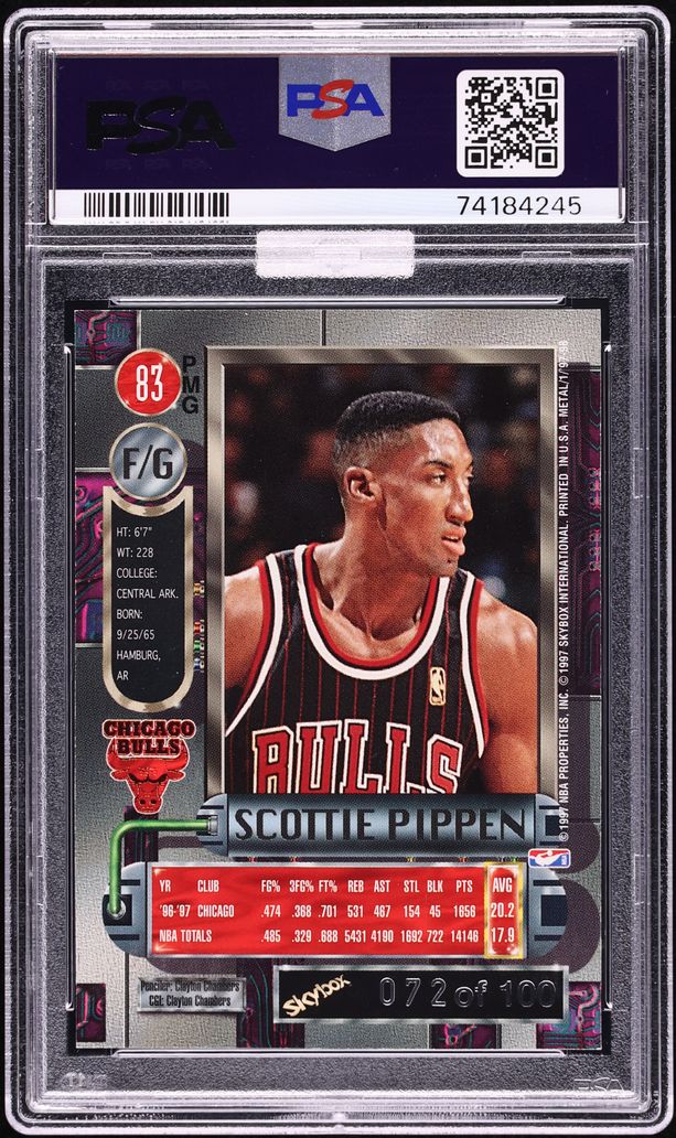 1997 Metal Universe Precious Metal Gems PMG Red Scottie Pippen /100 #83 MBA PSA 5 EX