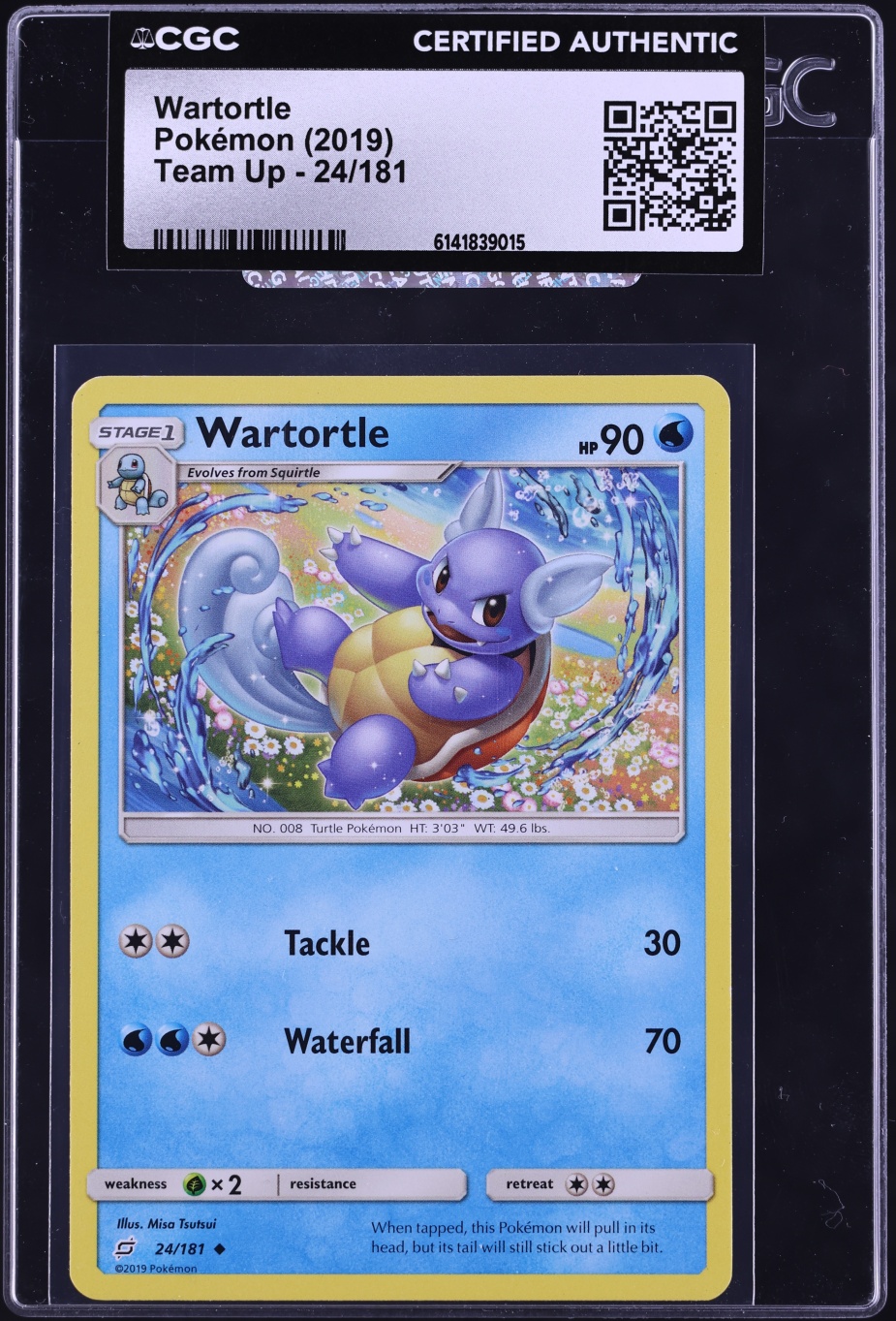 2019 Pokemon Sun & Moon Team Up Wartortle #24 CGC AUTH