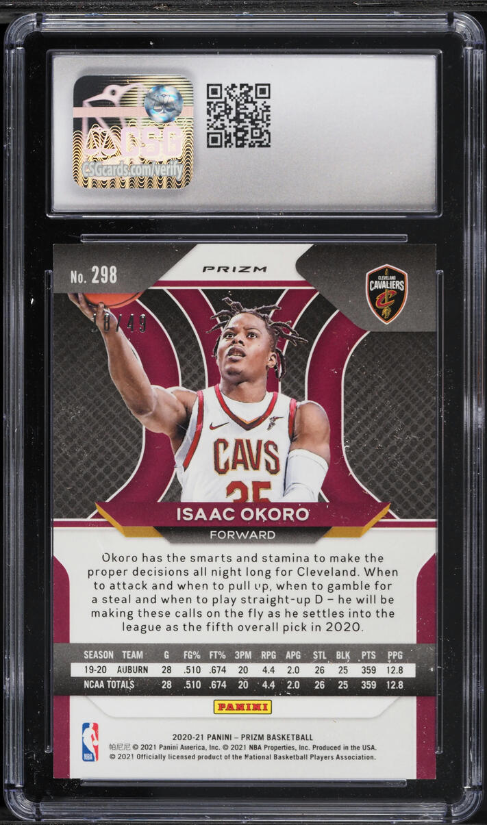 2020 Panini Prizm Orange Isaac Okoro ROOKIE /49 #298 CSG 10 GEM MINT