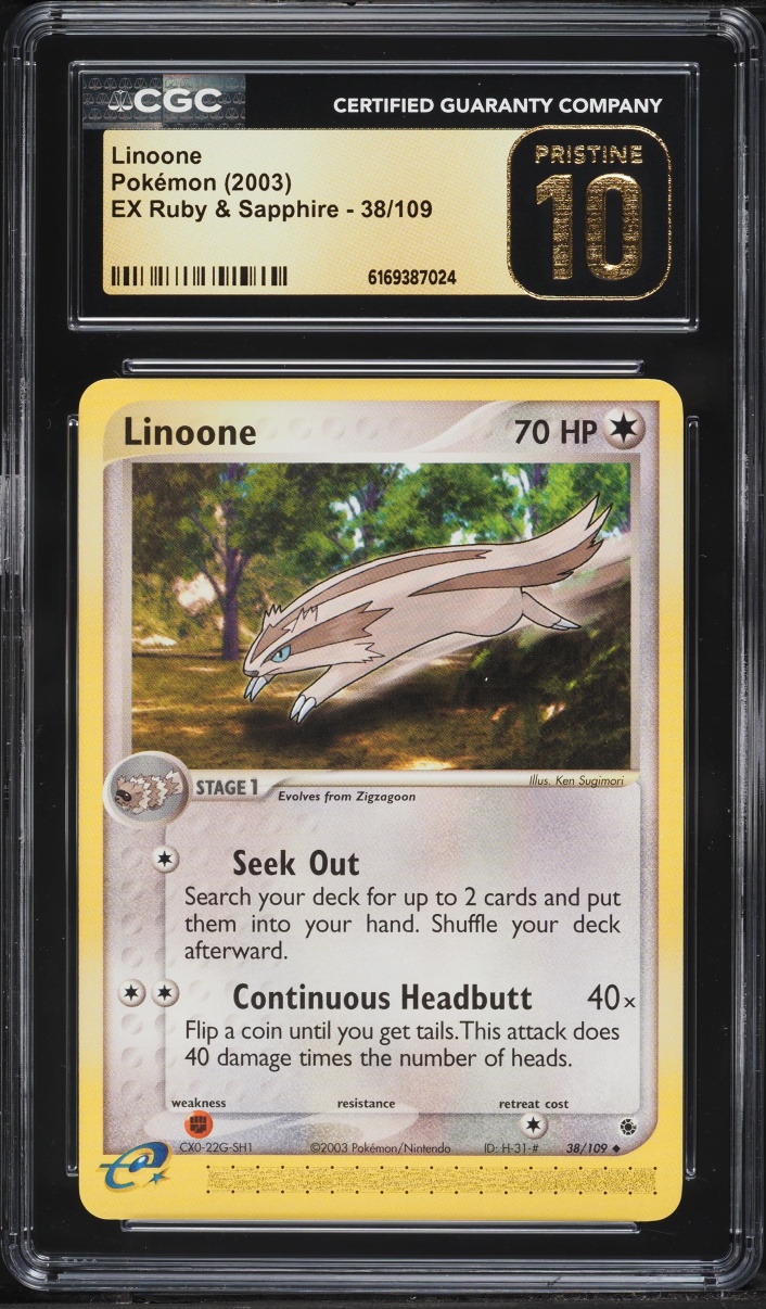 2003 Pokemon Ex Ruby & Sapphire Linoone #38 CGC 10 PRISTINE