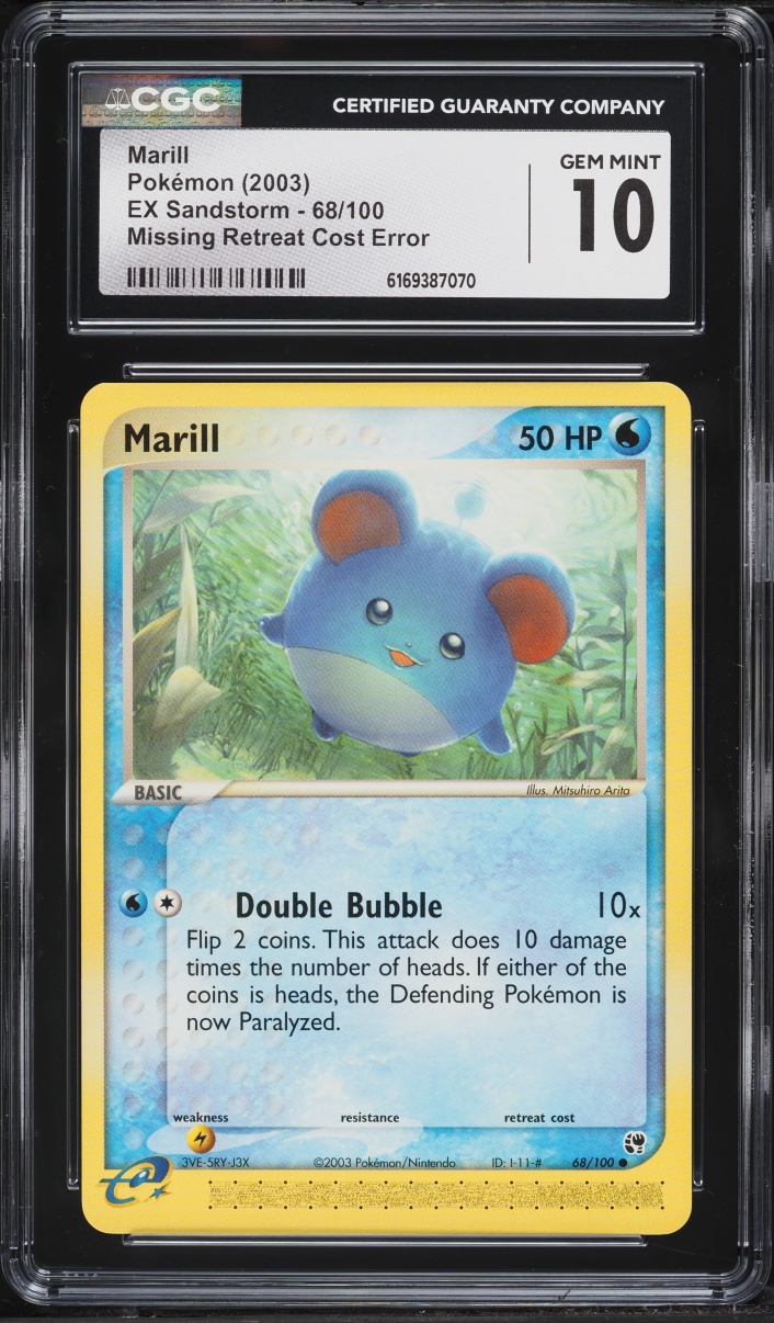 2003 Pokemon EX Sandstorm Missing Retreat Cost Error Marill #68 CGC 10 GEM MINT