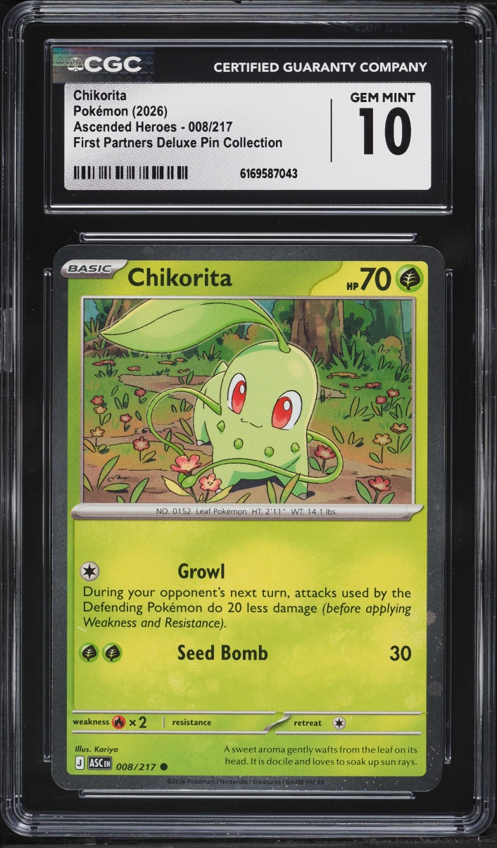 2026 Pokemon Mega Evolution Ascended Heroes First Partners Deluxe Pin Chikorita #8 CGC 10 GEM