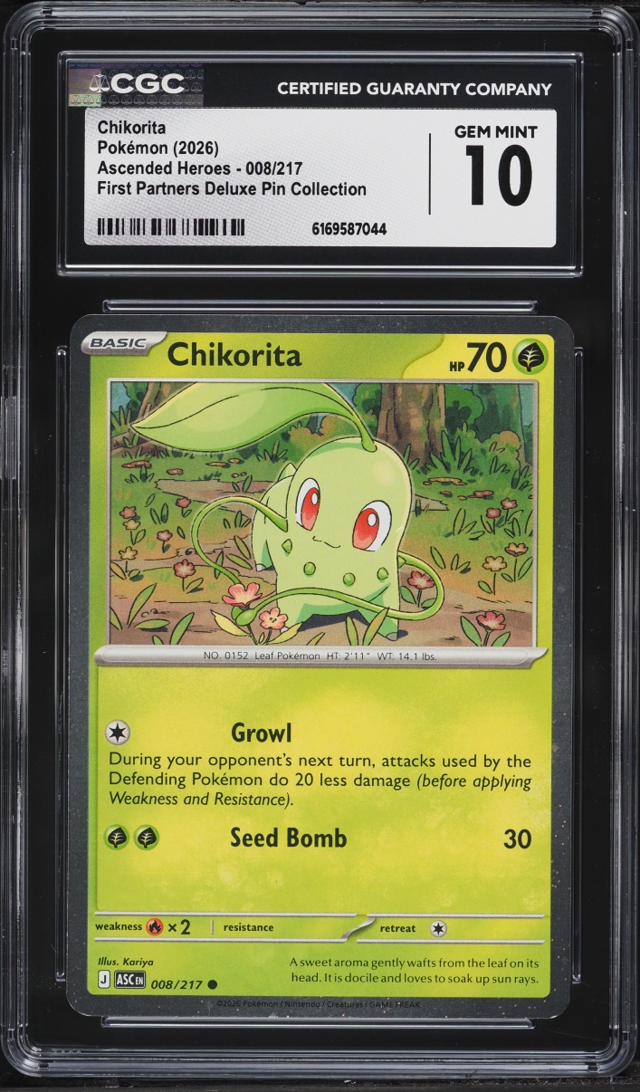2026 Pokemon Mega Evolution Ascended Heroes First Partners Deluxe Pin Chikorita #8 CGC 10 GEM