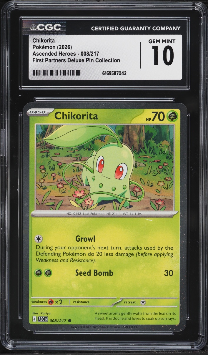 2026 Pokemon Mega Evolution Ascended Heroes First Partners Deluxe Pin Chikorita #8 CGC 10 GEM