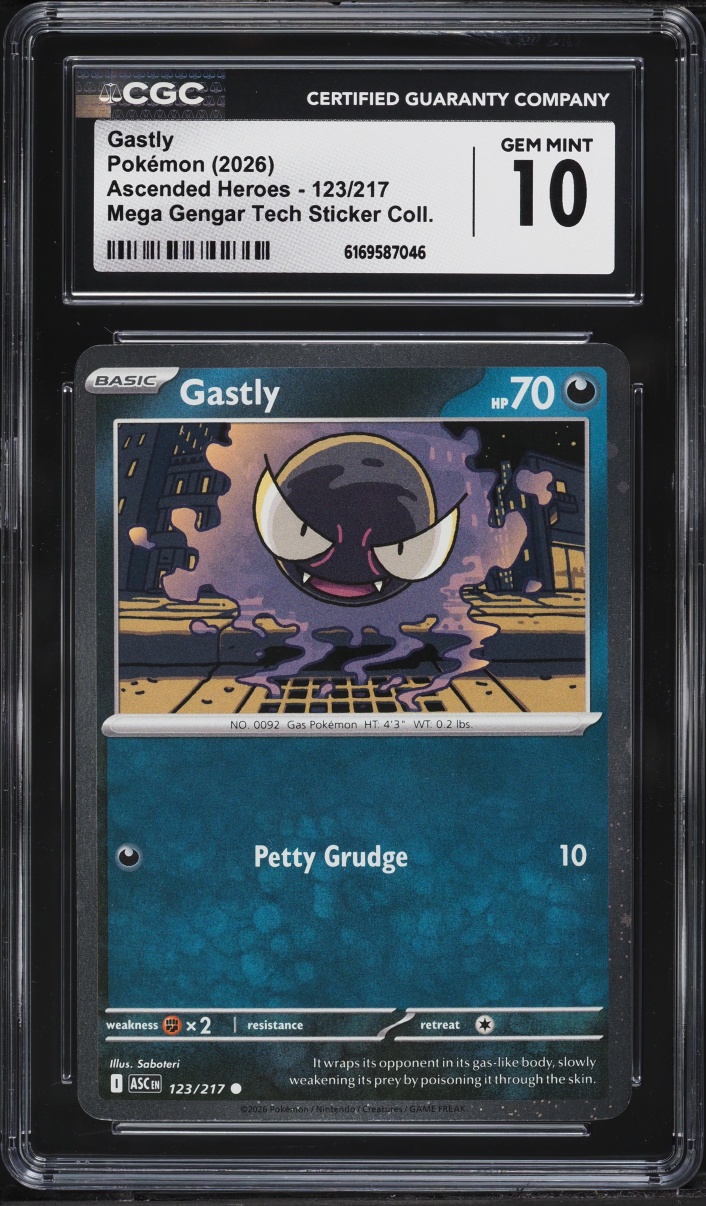 2026 Pokemon Mega Evolution Ascended Heroes Tech Sticker Gastly #123 CGC 10 GEM MINT