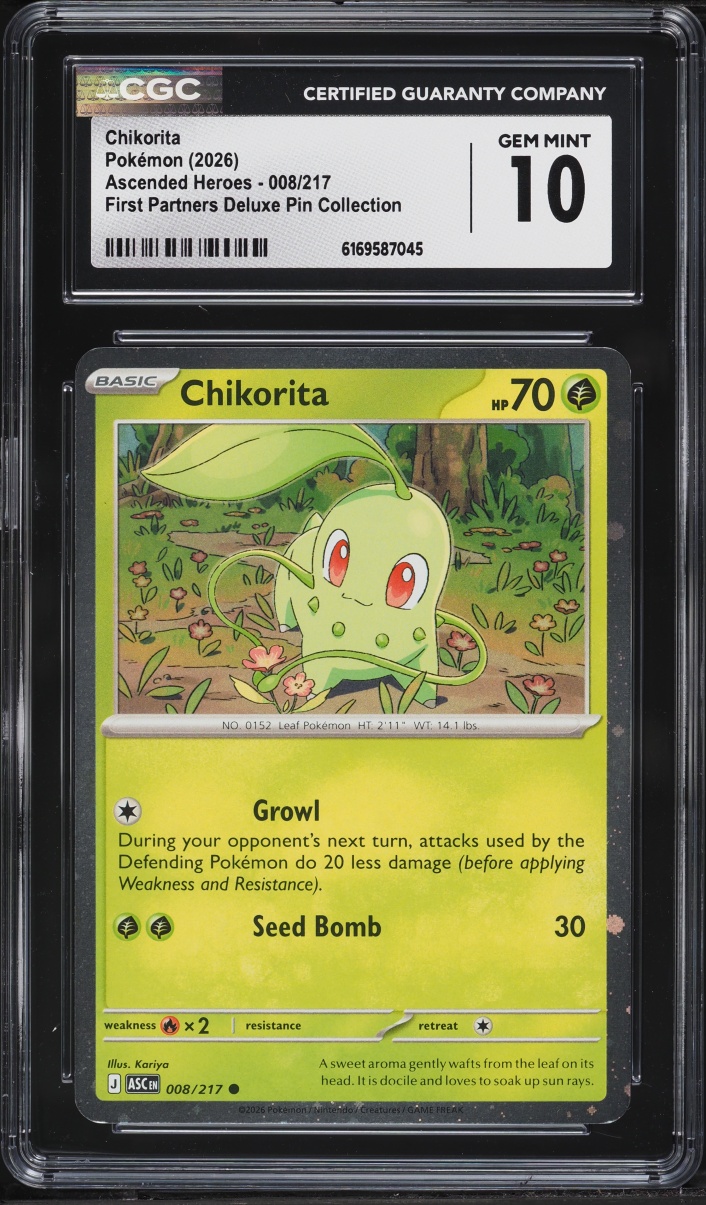 2026 Pokemon Mega Evolution Ascended Heroes First Partners Deluxe Pin Chikorita #8 CGC 10 GEM