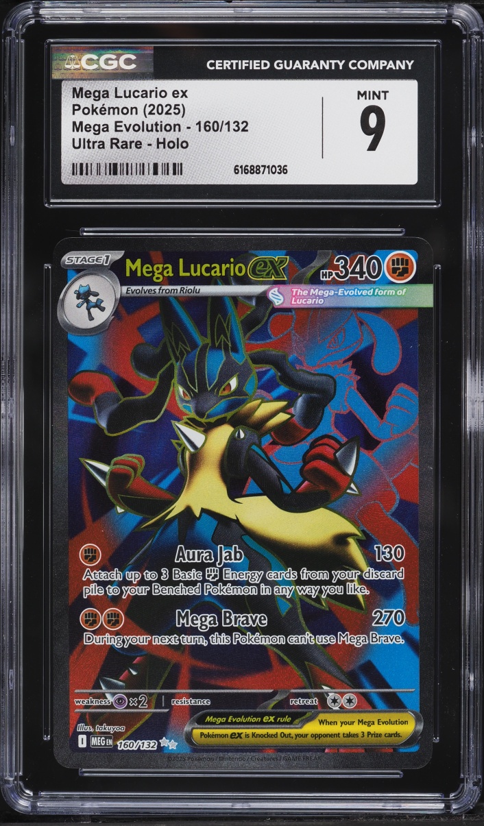 2025 Pokemon Mega Evolution Full Art Mega Lucario ex #160 CGC 9 MINT