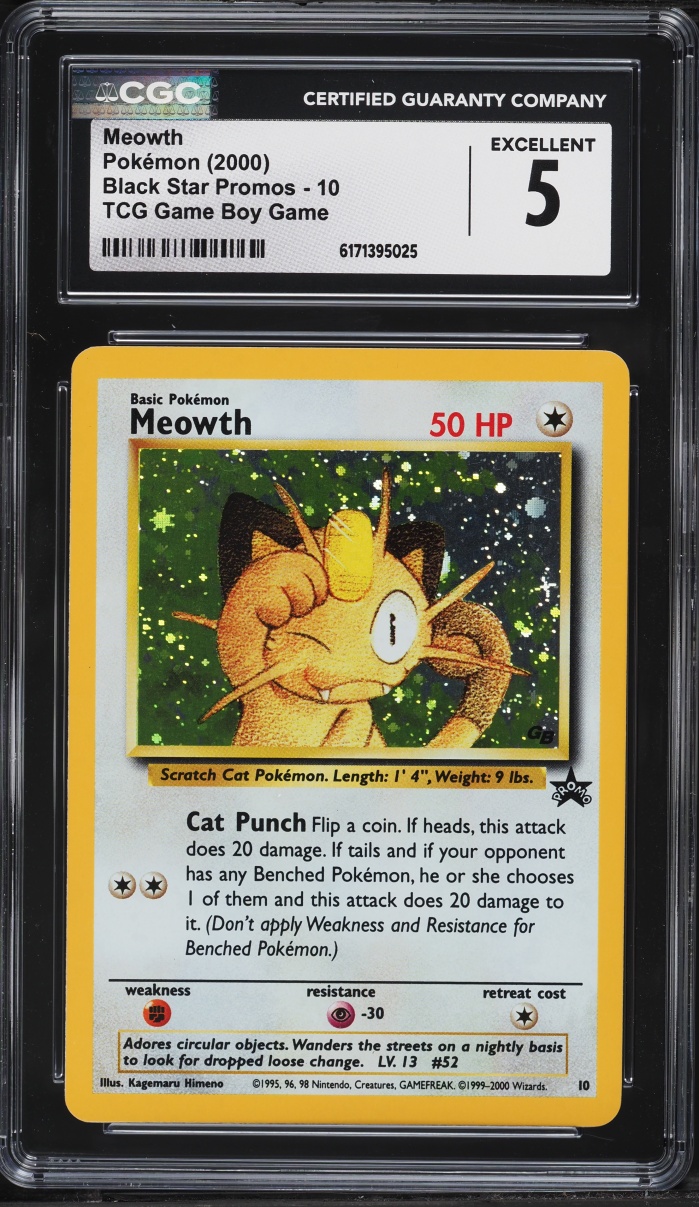 2000 Pokemon Black Star Promo Holo Meowth #10 CGC 5 EX