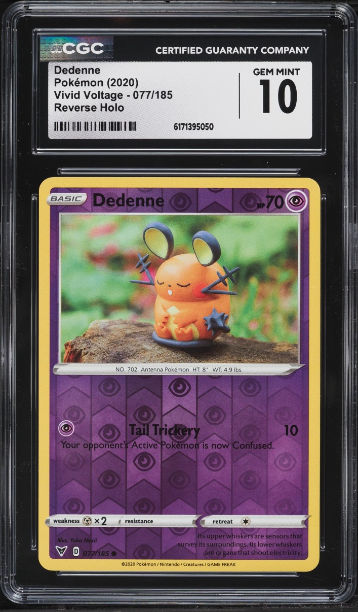 2020 Pokemon Sword & Shield Vivid Voltage Reverse Holo Dedenne #077 CGC 10 GEM MINT