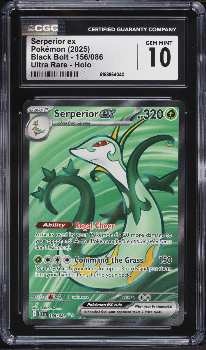 2025 Pokemon Scarlet & Violet Black Bolt Full Art Serperior Ex #156 CGC 10 GEM MINT