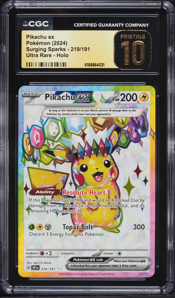 2024 Pokemon Scarlet & Violet Surging Sparks Full Art Pikachu Ex #219 CGC 10 PRISTINE