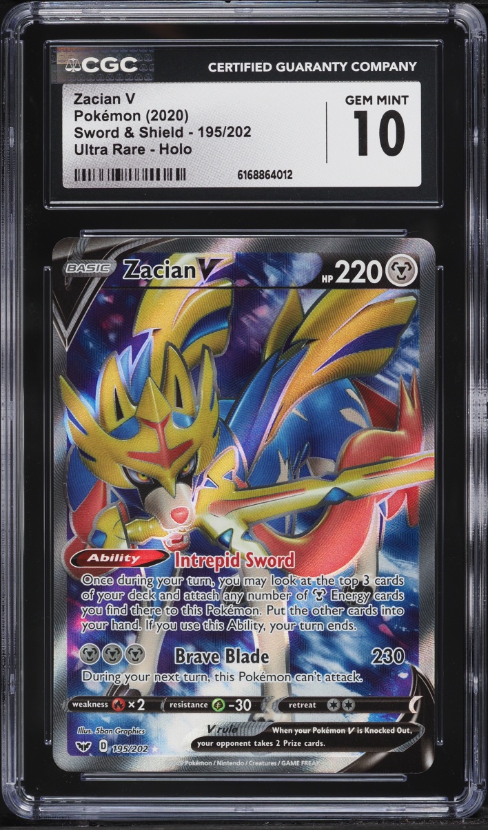 2020 Pokemon Sword & Shield Full Art Zacian V #195 CGC 10 GEM MINT