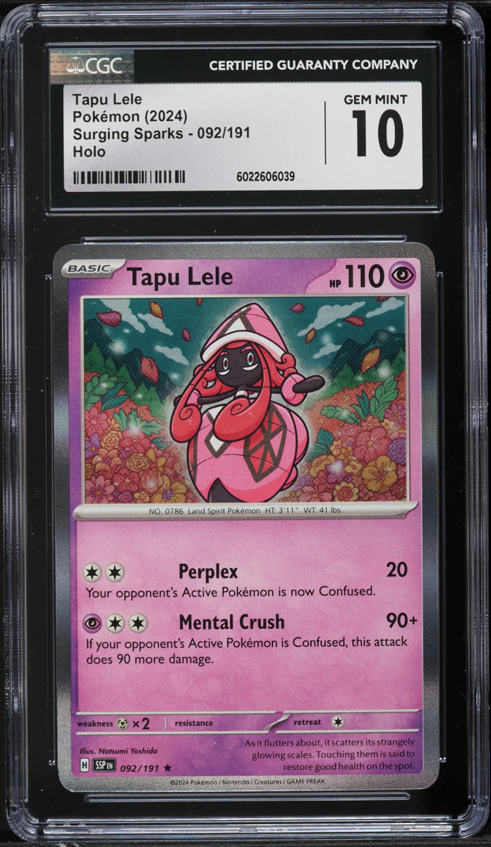 2024 Pokemon Scarlet & Violet Surging Sparks Holo Tapu Lele #92 CGC 10 GEM MINT