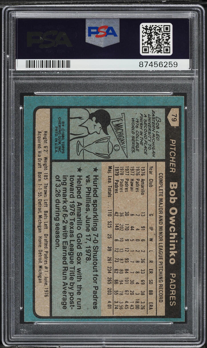 1980 Topps Bob Owchinko #79 PSA 8 NM-MT