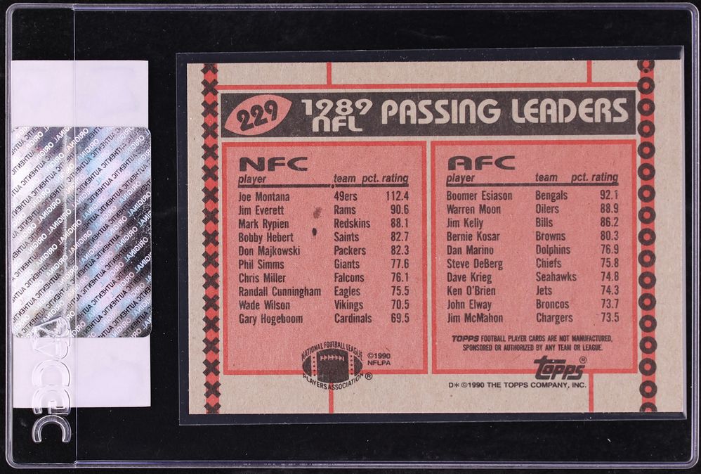 1990 Topps 89' Passing Leaders Joe Montana & Boomer Esiason #229 CGC AUTH
