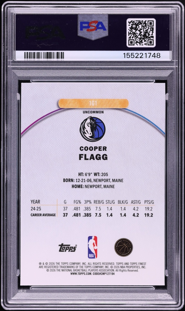 2025 Finest Basketball Cooper Flagg ROOKIE #101 PSA 10 GEM MINT