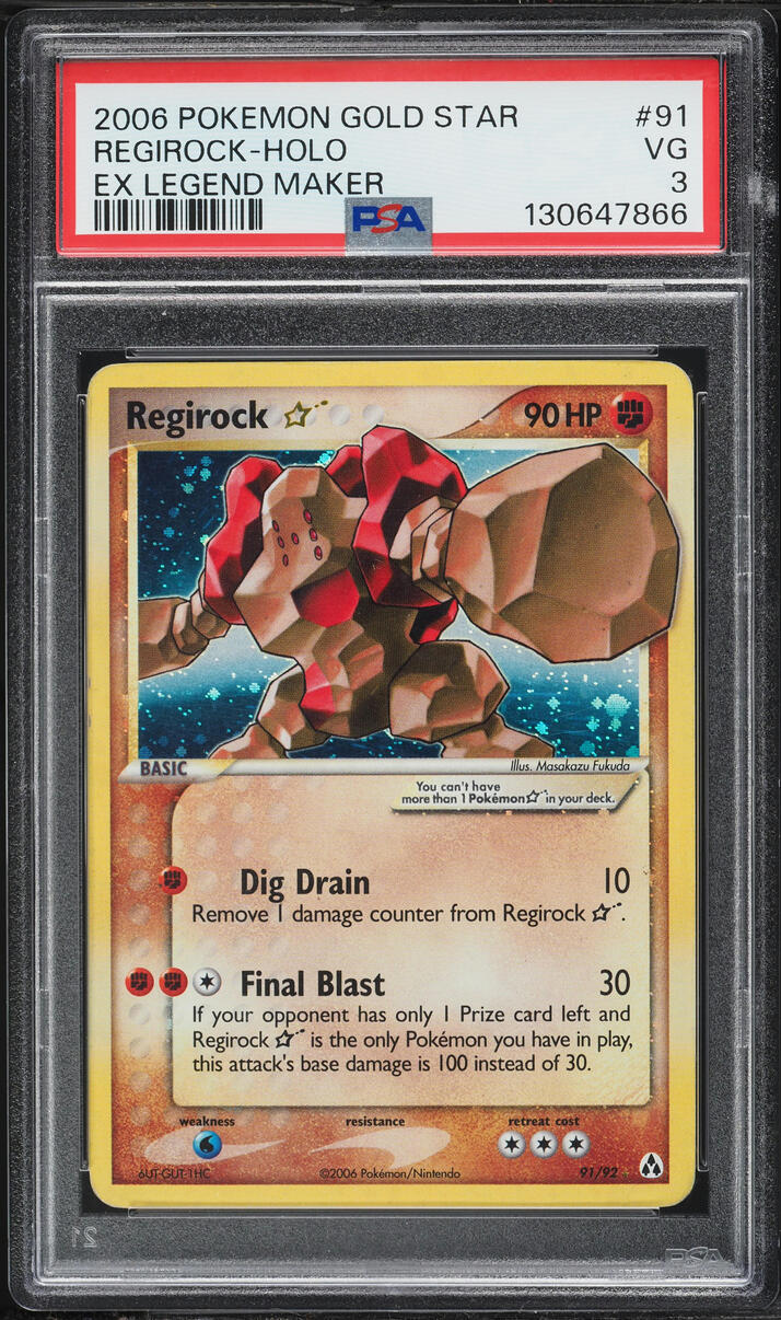 2006 Pokemon EX Legend Maker Holo Regirock Gold Star #91 PSA 3 VG