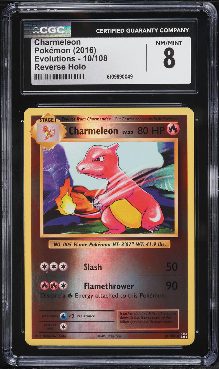2016 Pokemon XY Evolutions Reverse Holo Charmeleon #10 CGC 8 NM-MT