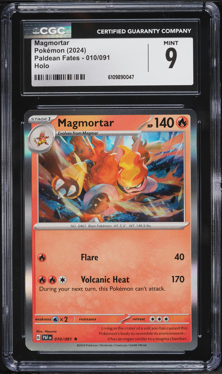 2024 Pokemon Scarlet & Violet Paldean Fates Holo Magmortar #10 CGC 9 MINT